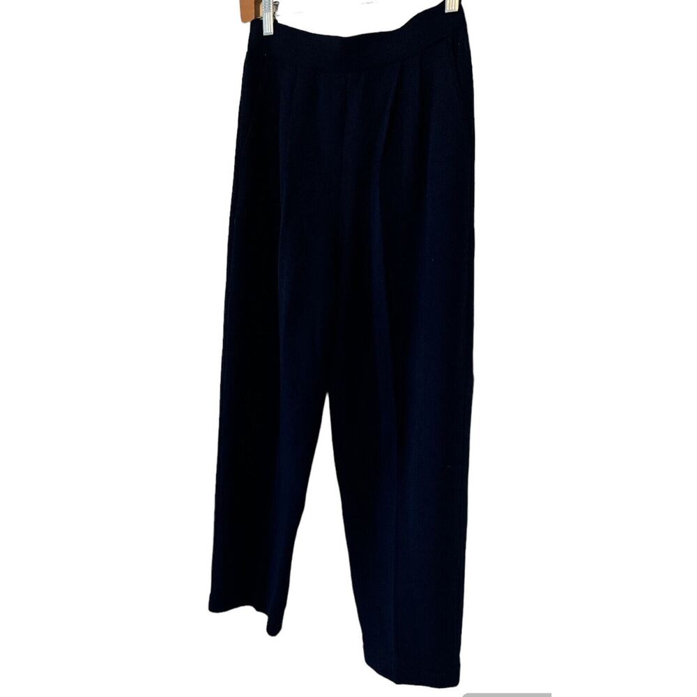 St John Y2K Navy Santana Knit High Rise PLEATED POCKETS ANKLE PANTS SZ 6